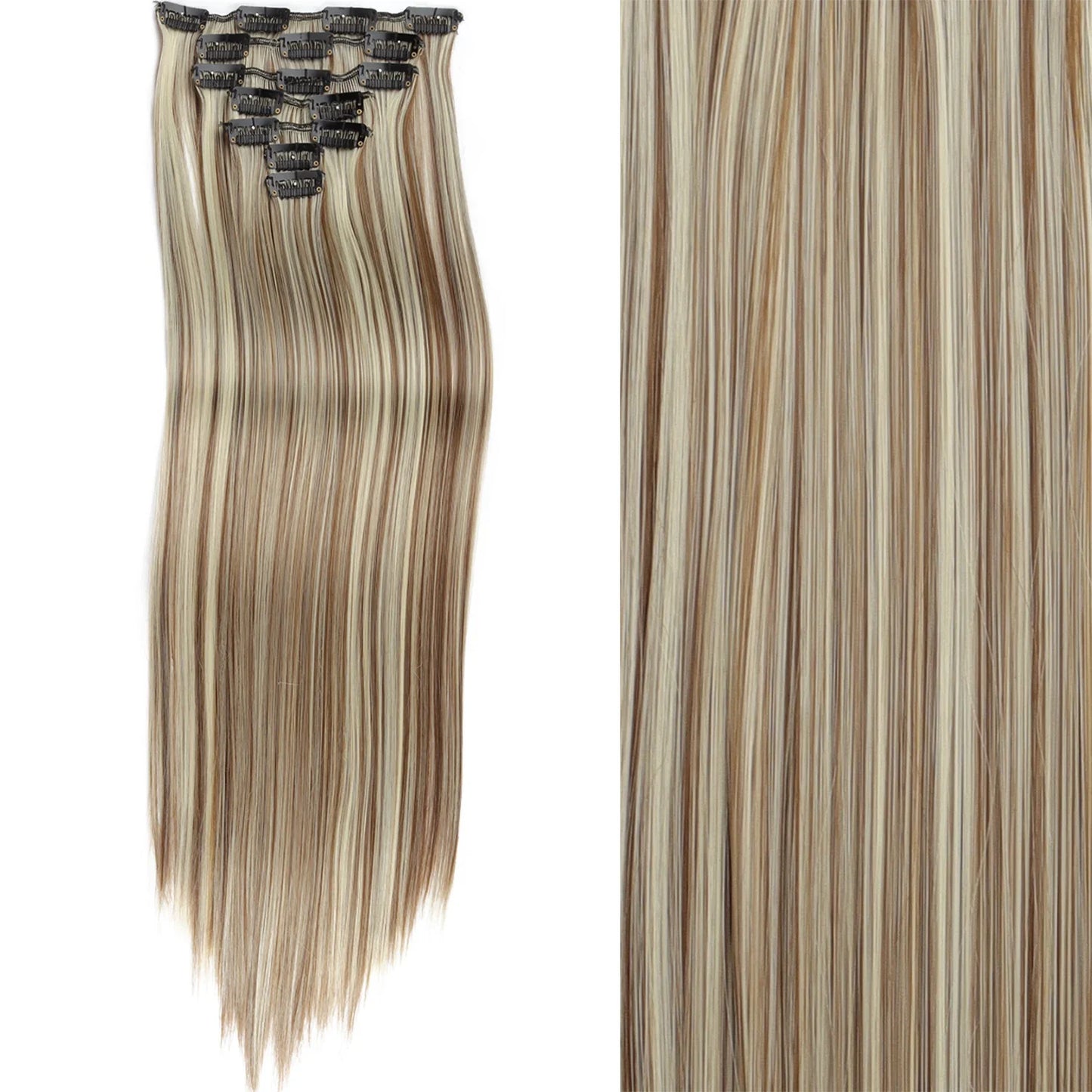 Women’s 7Pcs Hair Extensions with 16 Clips – Natural Black Straight Ombre Hairpiece