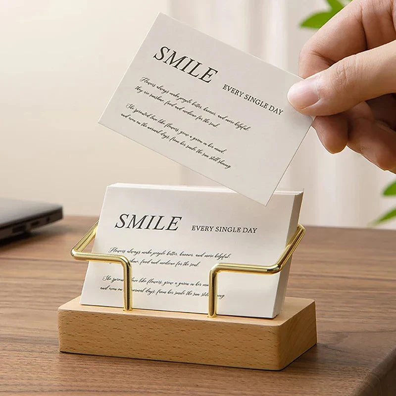 Wooden Business Card Holder Organizer – Office Desk Display Stand & Memo Shelf for Home & Work