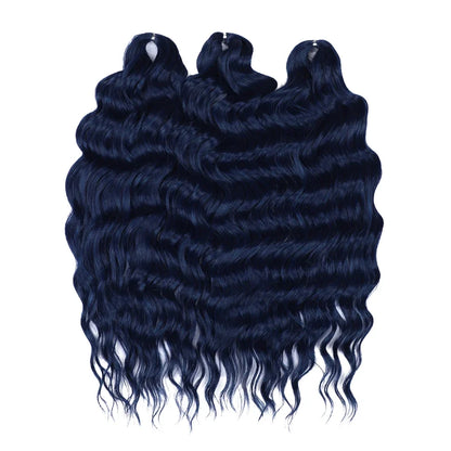 FASHION IDOL 24" Deep Wave Crochet Hair - 3-Piece Synthetic Water Wave Braiding Extensions, Ombre Rainbow Twist Hair