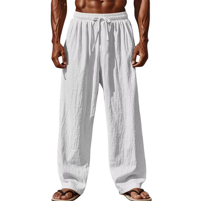 2025 Men’s Cotton Linen Casual Pants – Comfortable Straight Leg, Drawstring Waist, Plus Size S-4XL