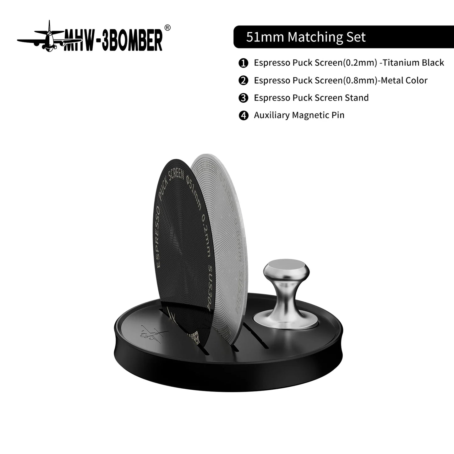 MHW-3BOMBER Espresso Puck Screen – 51/53/58.5mm Reusable Stainless Steel Coffee Filter, 0.8/0.2mm Thickness Coffee Tool