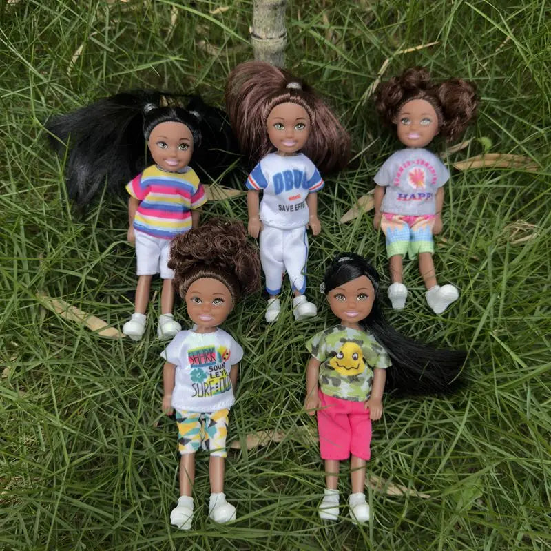 Kawaii African Girls Doll Set — 30cm Mother & 14cm Daughter with Clothes, DIY Kids Toy Birthday Gift