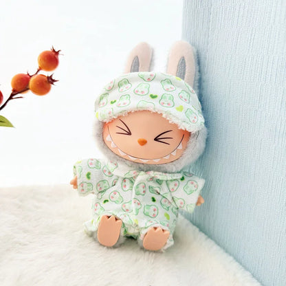 Labubu I & II Doll Clothes – 15cm/17cm Cute Eye Mask Pajama 3-Piece Set for Plush Dolls