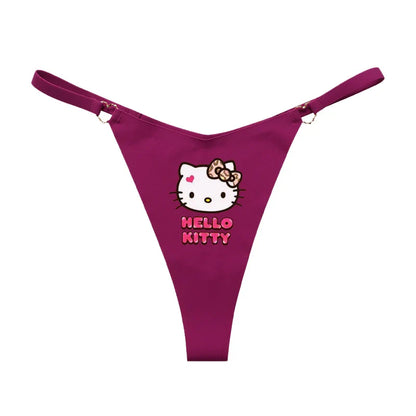 Hello Kitty Purple Ice Silk Seamless T-Back Women’s Thong – Cute Cartoon Low-Waist Intimate Lingerie Briefs Panties, Soft & Breathable Underwear