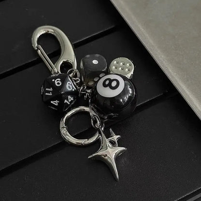 Hip-Hop Black Dice Keychain – Y2K Pink Lucky Dice & Starburst Pendant Bag Charm Punk Accessory