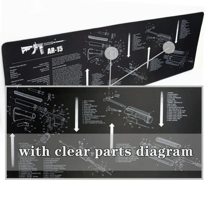 Gun Cleaning Mat Mouse Pad — Armorers Bench Mat with Parts Diagram & Instructions for AR15, AK47, GL, 1911