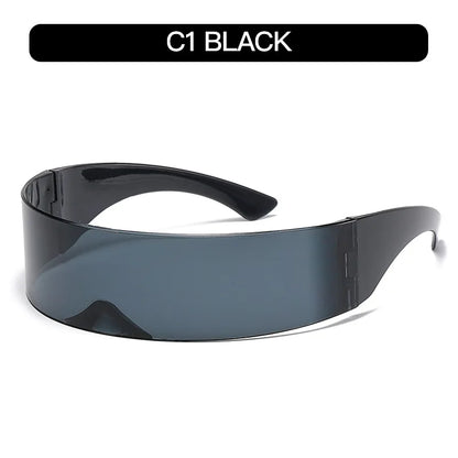 Y2K Future Warrior Rimless Sunglasses – One Piece Lens Cyber Punk Wrap Around Sun Glasses for Men & Women, Hip Hop Party Style
