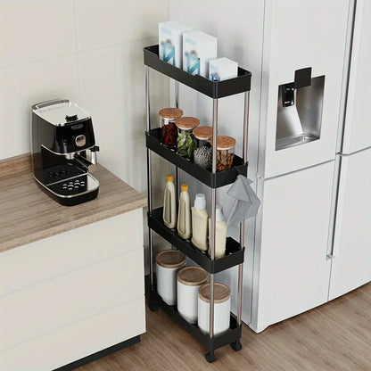 Bathroom Storage Rack with Wheels - 3/4 Layer Rolling Utility Cart & Multi-Purpose Corner Shelf Organizer
