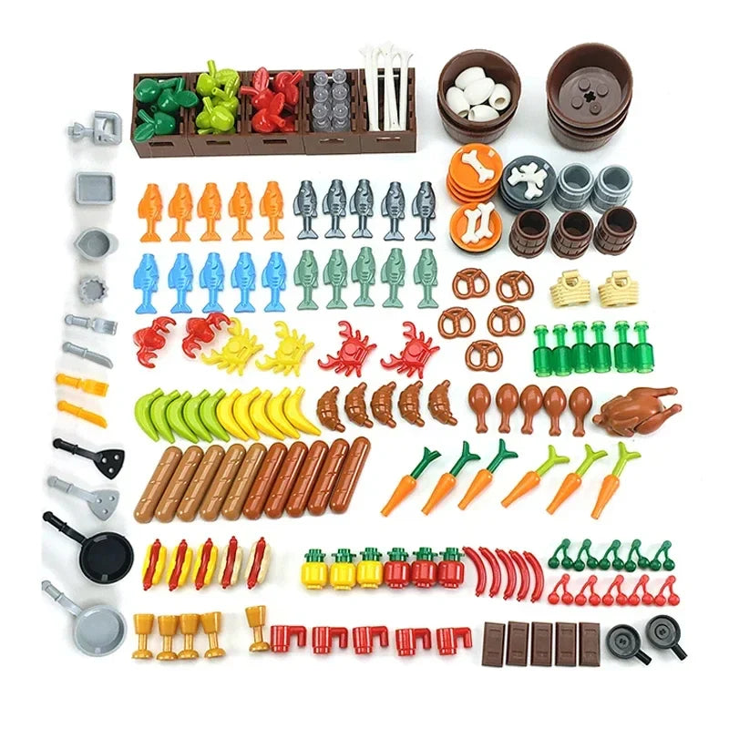 DIY Mini Food Building Block Figures – Bread, Fish, Fruit, Chicken, Crab, Hot Dog, Cake, Pizza & Carrot Creative Toy Bricks