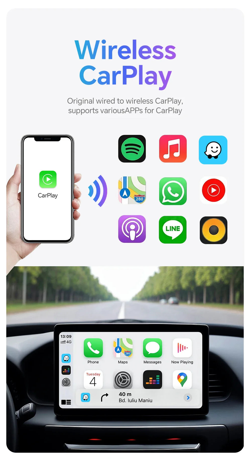 2 in 1 Mini Wired to Wireless CarPlay & Android Auto Adapter – 5GHz WiFi5 for Cars with Wired CarPlay/Auto