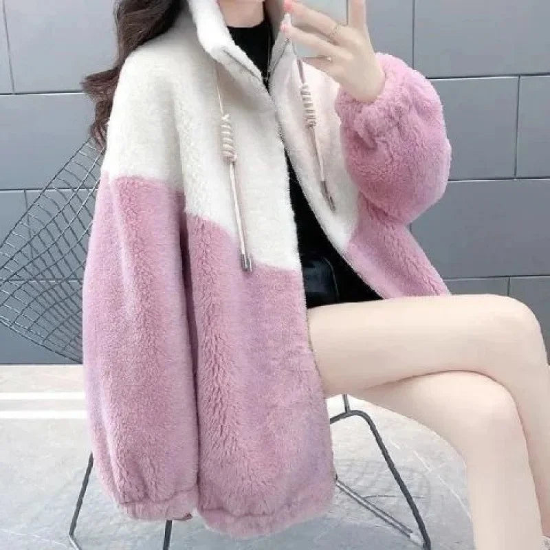 Women’s Thickened Hooded Cotton Jacket – Fleece-Lined Winter Coat, Warm Mommy-Style Outerwear by AE Stock