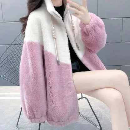 Women’s Thickened Hooded Cotton Jacket – Fleece-Lined Winter Coat, Warm Mommy-Style Outerwear by AE Stock