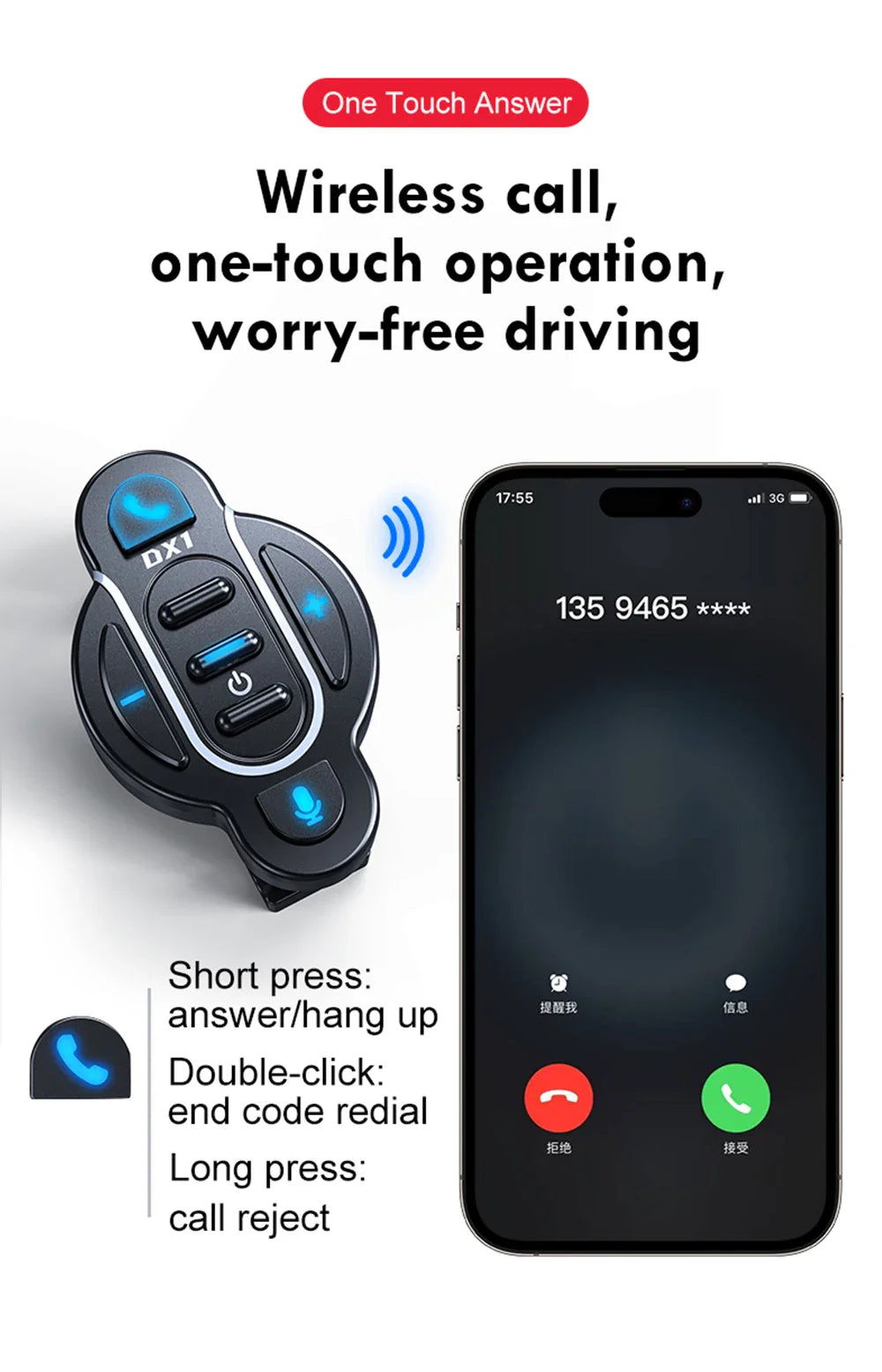 Universal Smart Bluetooth 5.4 Remote Control – Waterproof Wireless Media Controller for Helmet Earphone, Motorcycle & Bike Handlebar