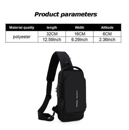 Men's Multifunction Shoulder Bag – Anti-Theft, USB Messenger Pack, Crossbody Travel Sling Chest Bag