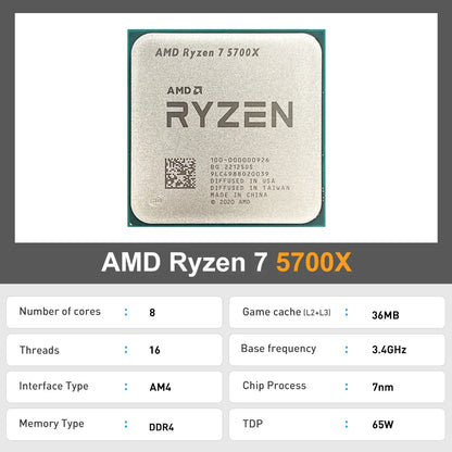 AMD Ryzen 7 5700X – 3.4GHz 8-Core 16-Thread CPU Processor, 7nm, L3=32MB, Socket AM4 Gaming CPU