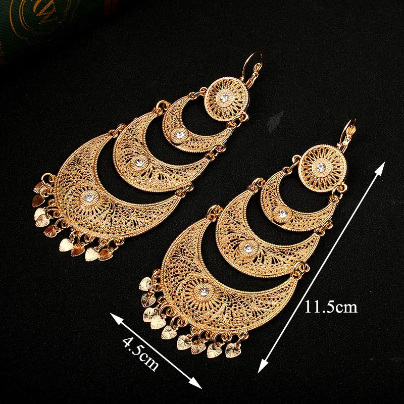 Vintage Moon & Heart Tassel Dangle Earrings for Women – Ethnic Tribal Arabesque Drop Jewelry