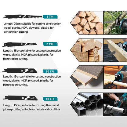 YOFIDRA 3000W Brushless Reciprocating Saw — 4-Blade Multifunction Metal, Wood & Pipe Cutter for 18V/21V Battery