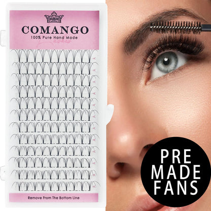 CoMango Premade Volume Fans Short Stem Russian Eyelash Extensions — 3D-10D Faux Mink Lashes Wholesale