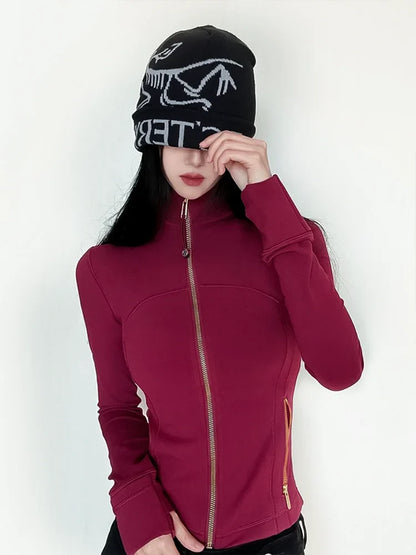 Gold Zipper Women's Yoga Jacket - Slimming Stand-Up Collar Fitness Sports Top