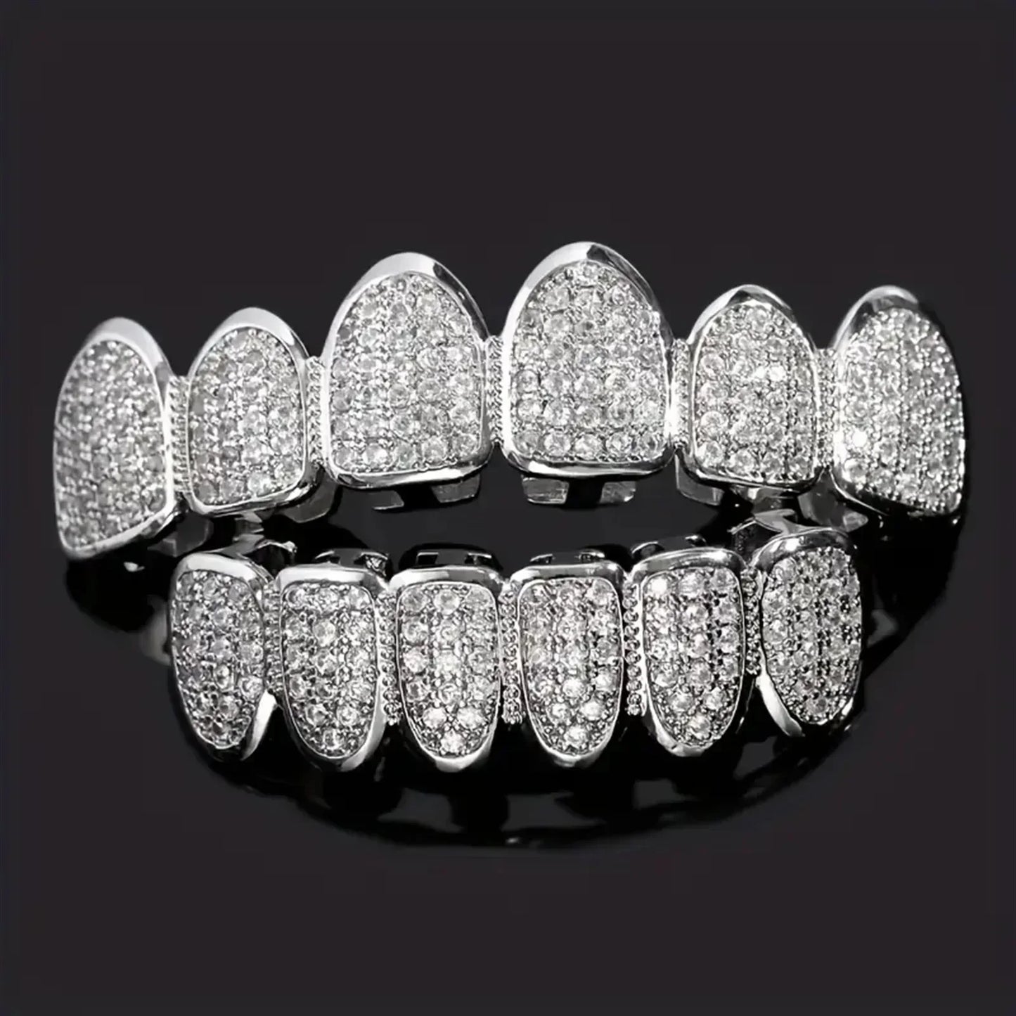HipHop CZ Teeth Set – Unisex Gold & Silver Top/Bottom Mouth Caps, Removable Dental Fashion Jewelry
