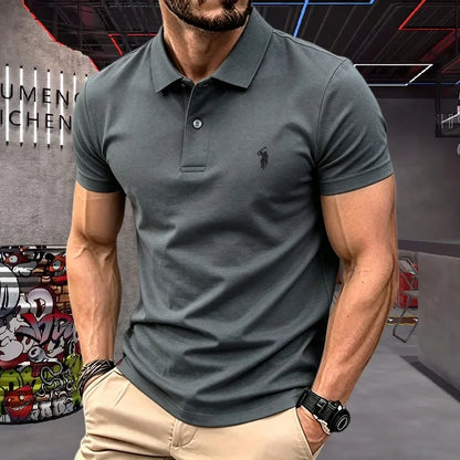 Men's 100% Cotton Luxury Polo Shirt - 2026 Summer Pony Embroidered Golf Casual Top