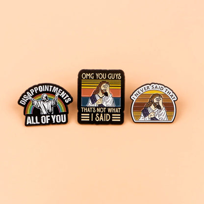 Funny Jesus “I Never Said That” Enamel Pin – Vintage Brooch for Backpacks, Jackets & Clothing Accessories