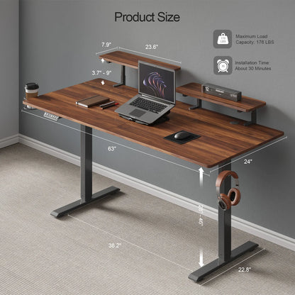 Electric Standing Desk with 2 Adjustable Monitor Shelves – Memory Controller & Height Adjustable Stand Up Desk