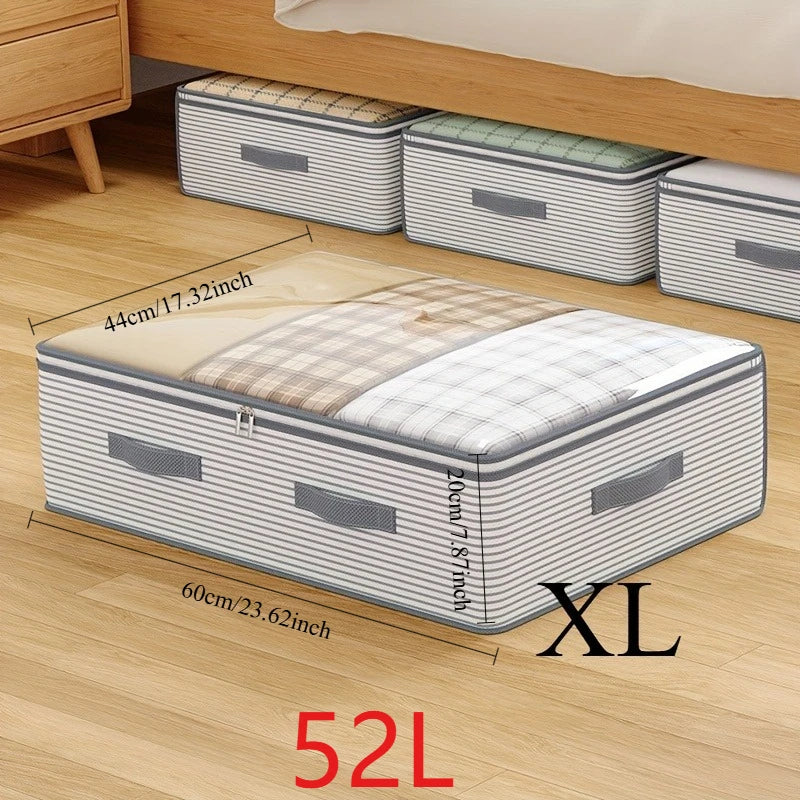 Large Capacity Clothes Storage Bag – Heavy Duty Non-Woven Organizer Box with Clear Window for Blankets, Comforters & Bedding Under Bed Storage
