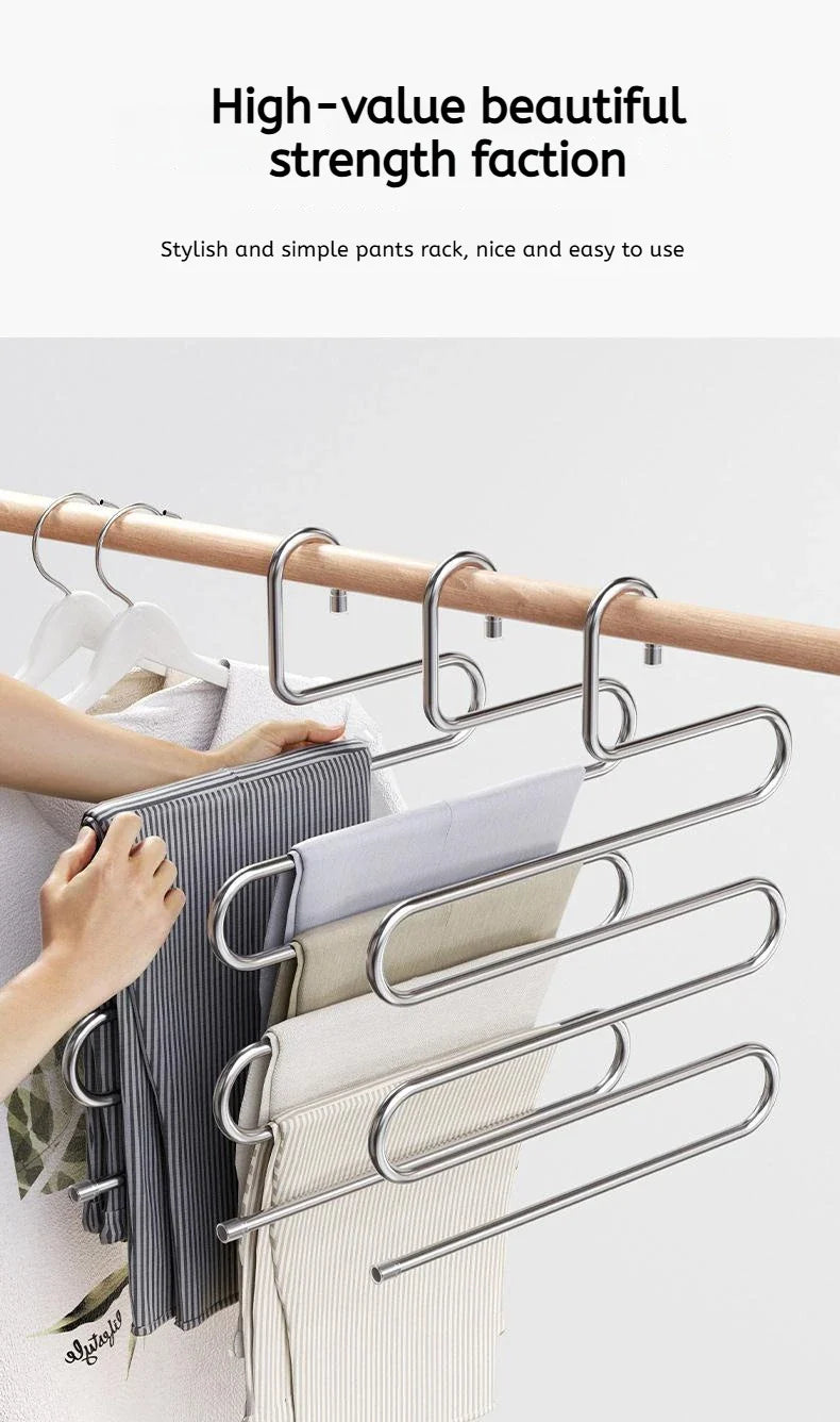 5 Layers Multifunctional Non-Slip Clothes Hanger Rack | Space-Saving Pants & Clothing Storage Organizer