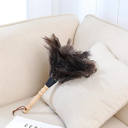 Ostrich Feather Dusting Brush – Wooden Handle Anti-Static Household & Car Cleaning Duster Tool