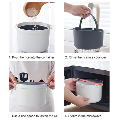 2L Portable Microwave Oven Rice Cooker - Multi-Function Food Steamer and Bento Lunch Box - Ideal for Cooking and Steaming