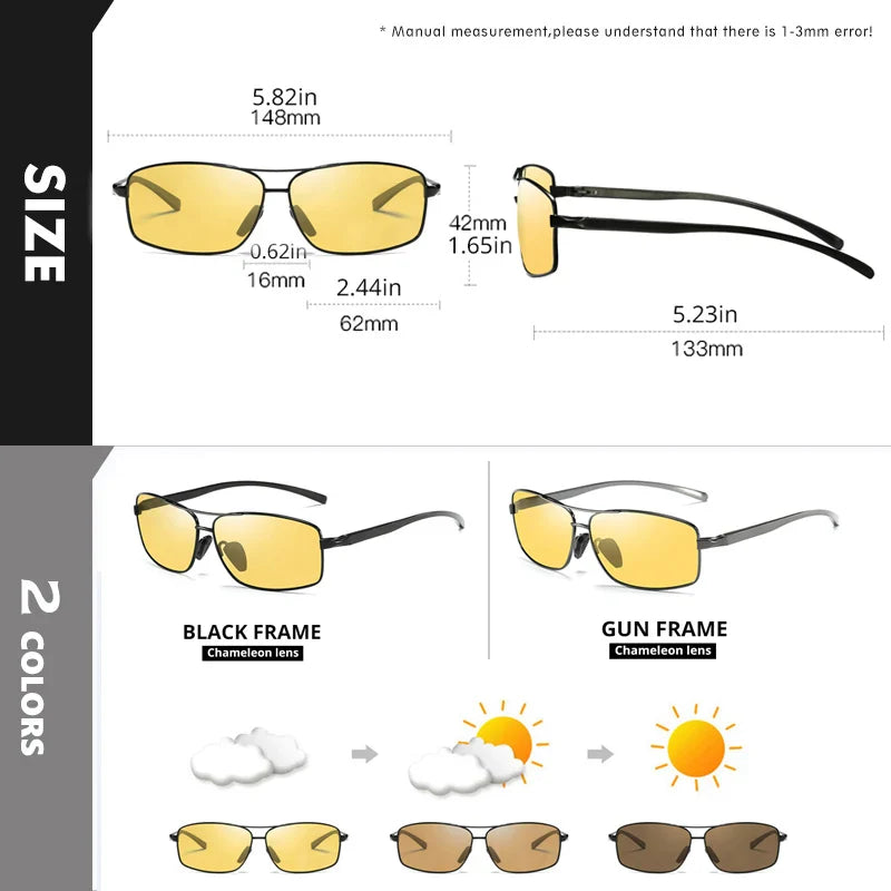 LIOUMO Polarized Photochromic Driving Sunglasses – Chameleon Night Vision Goggles for Men & Women