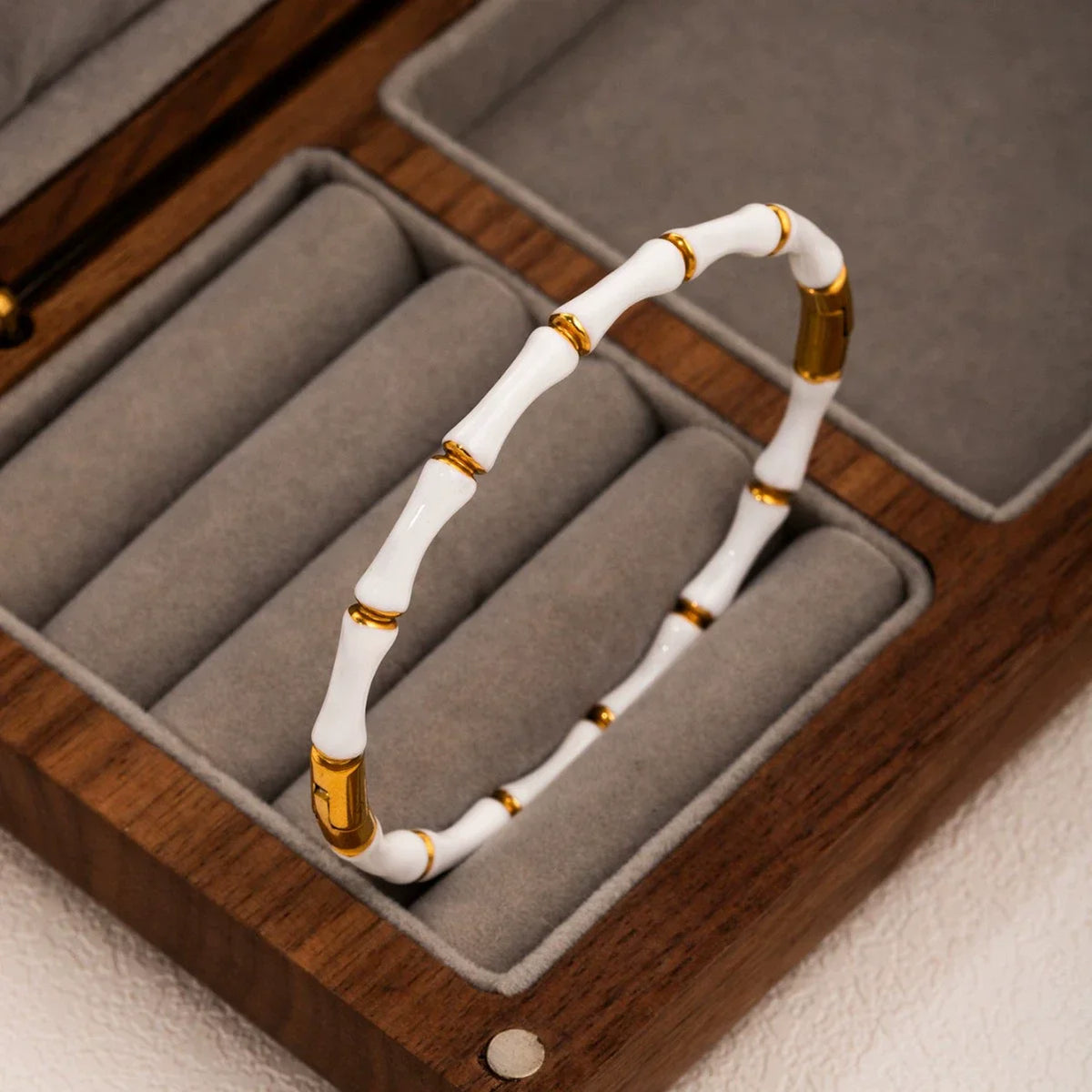 Women’s Fashion 18K Gold Plated Stainless Steel Bamboo Node Oil Drop Bracelet – Non-Fading Electroplated Jewelry Accessory