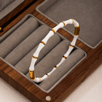Women’s Fashion 18K Gold Plated Stainless Steel Bamboo Node Oil Drop Bracelet – Non-Fading Electroplated Jewelry Accessory