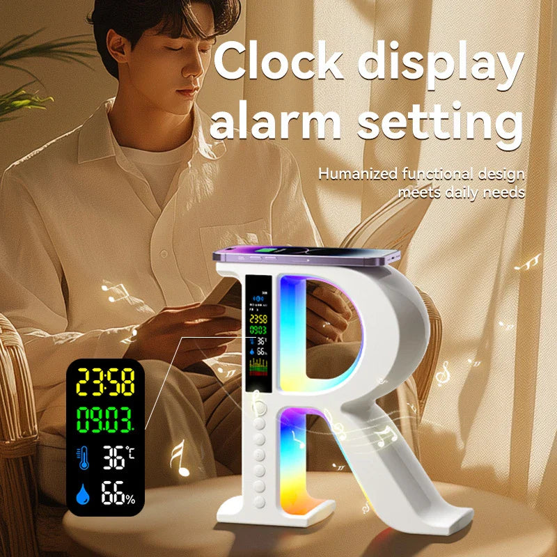 Wireless Bluetooth Speaker with RGB Lights – Portable Radio, Wireless Charging, Lyrics Display Atmosphere Speaker for Home & Outdoor