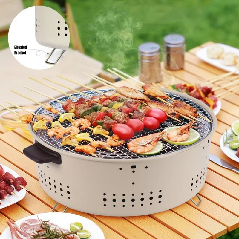 Portable Korean Charcoal BBQ Grill – Stainless Steel Round Outdoor Camping Barbecue Stove