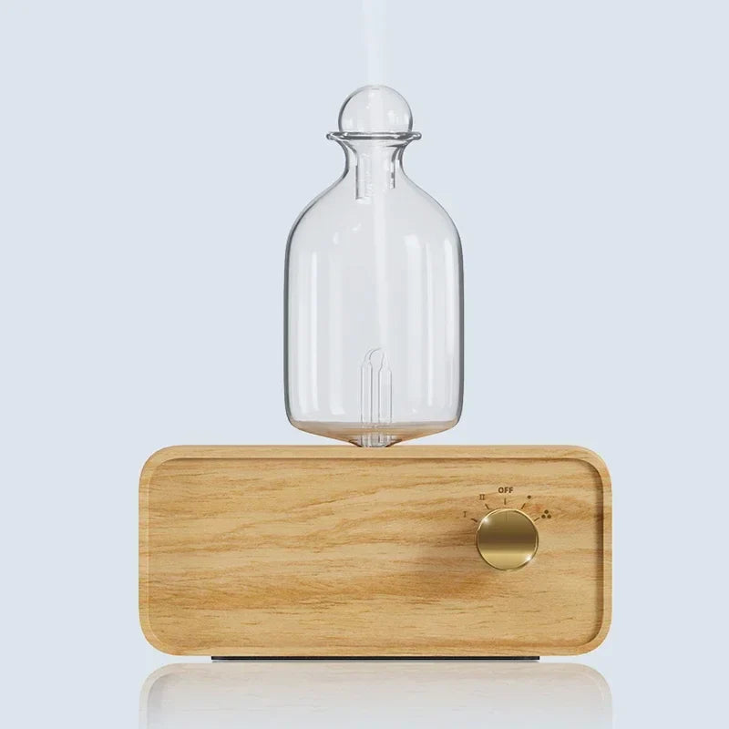 Glass Essential Oil Diffuser with Wood Grain Base - 2600mAh Nebulizer for Professional Aroma Therapy in Home or Office
