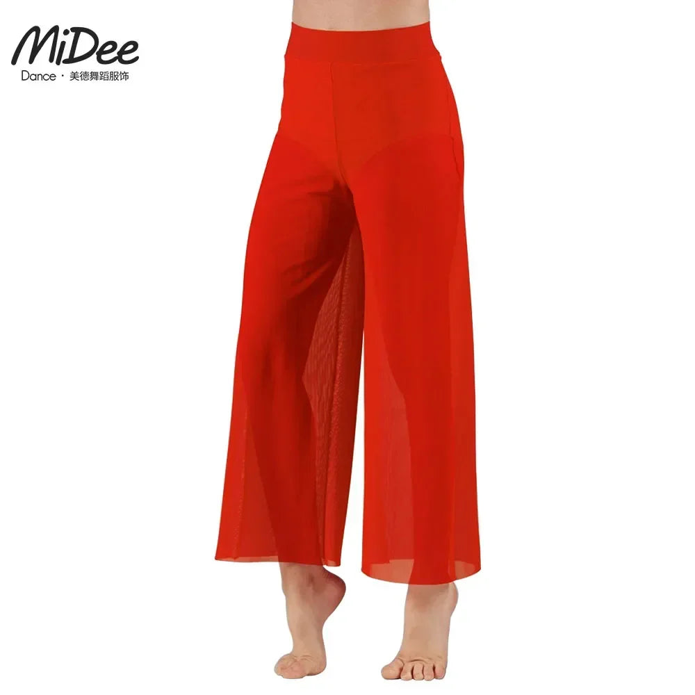 Women’s Lyrical Mesh Wide Leg Dance Pants – High Waist Modern Ballet Palazzo Trousers Contemporary Dance Costume Plus Size