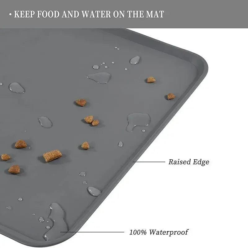 Waterproof Silicone Pet Food Mat – Non-Slip High-Lipped Feeding Bowl Mat for Cats & Dogs, Non-Stick Floor Protector Pad