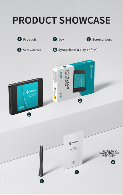 PHIXERO 2.5" Hard Disk SSD — Internal SATA Drive 128GB, 256GB, 512GB, 1TB, 2TB, 4TB for PC & Laptop