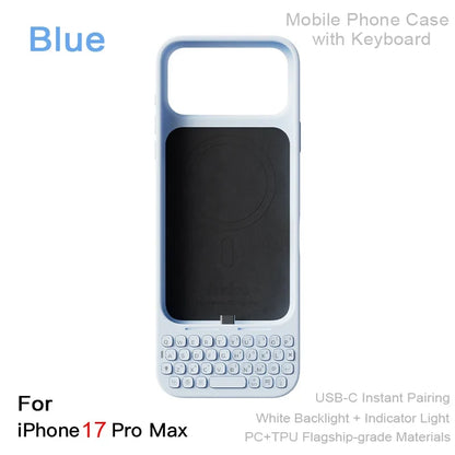Magnetic Phone Case with Keyboard - All-in-One Wired External Keyboard Case for iPhone 16 Pro Max & 17 Pro Max