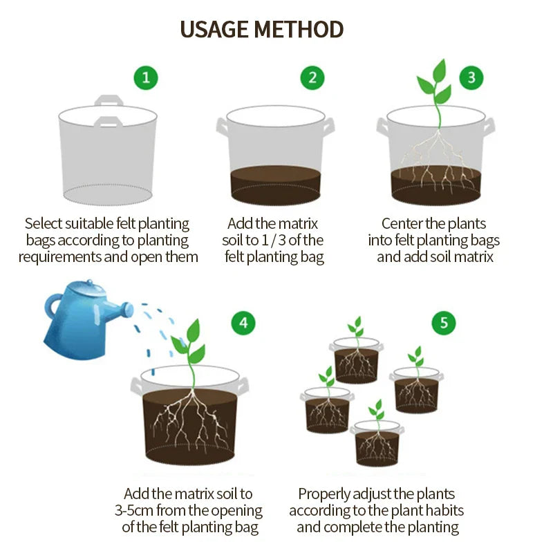 Vegetable/Flower Grow Bags – 1-5 Pcs, 1-12 Gallons Non-Woven Aeration Fabric Pots with Handles