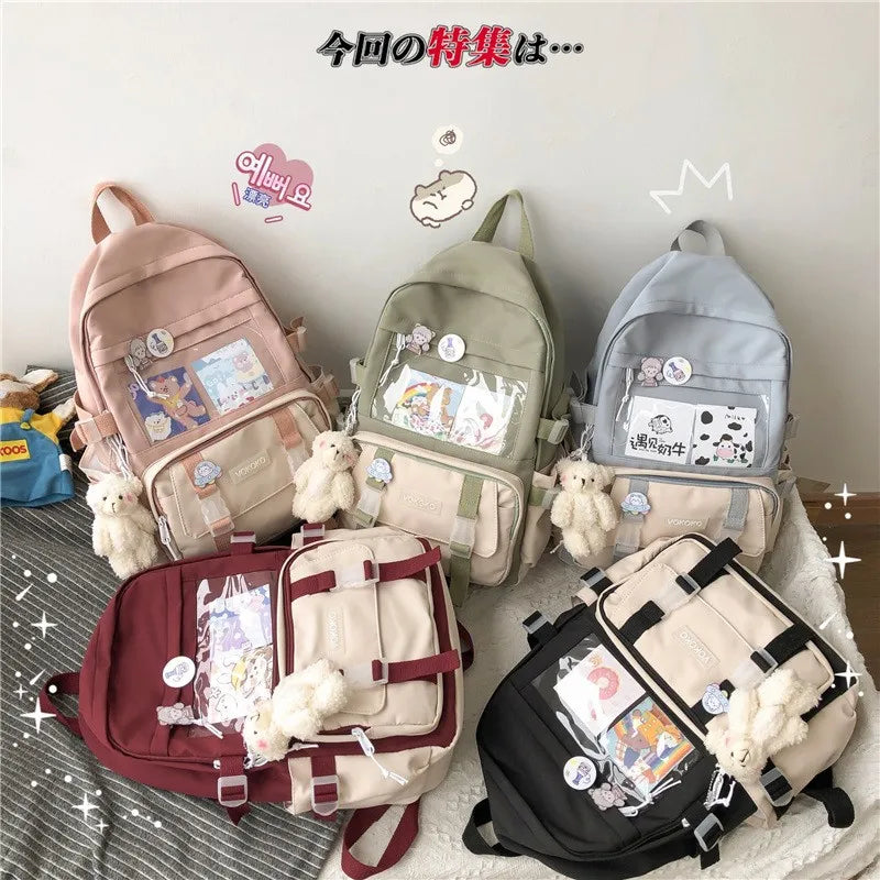 Cute and Functional: Kawaii Women's Waterproof Backpack - School Bag for Teenage Girls, Bookbag Laptop Rucksack, Female Travel Mochila