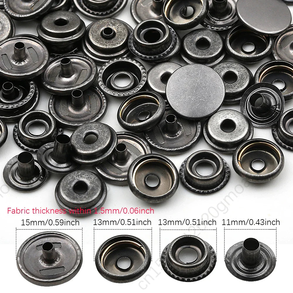10mm, 12.5mm & 15mm Stainless Steel Snap Fasteners – Sewing Buttons for Clothing, Jackets & Leather Crafts