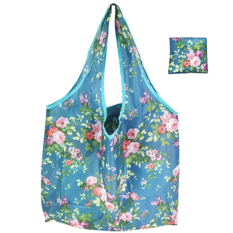 Portable Foldable Shopping Bag – Large Capacity Nylon Tote with Fashion Prints, Lightweight Reusable Travel & Grocery Essential Bag