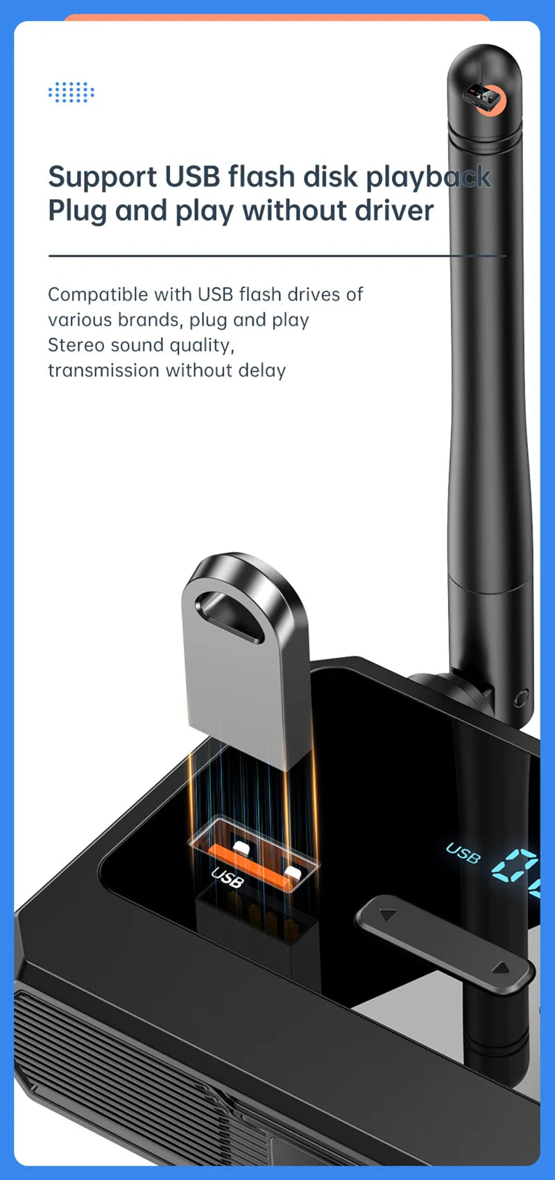 Bluetooth 5.3 Audio Receiver with USB U-Disk Play | RCA, 3.5mm AUX, Optical Fiber Wireless Adapter for Car Speakers