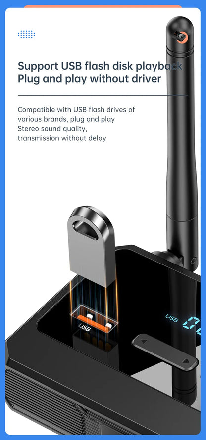 Bluetooth 5.3 Audio Receiver with USB U-Disk Play | RCA, 3.5mm AUX, Optical Fiber Wireless Adapter for Car Speakers