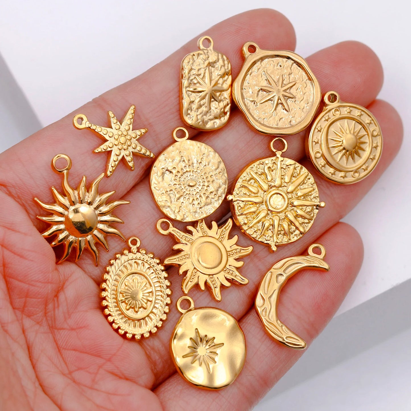Stainless Steel Sunburst Sun Moon Star Charms Pendant – DIY Jewelry Making for Necklace, Bracelet & Earrings