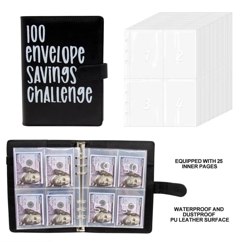 100 Envelope Challenge Binder – Savings Challenge Loose-Leaf Budget Binder with Cash Envelopes, Money Organizer System