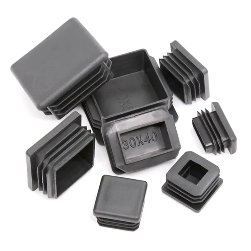 Black Square Tube End Caps - Plastic Blanking Plugs for Furniture, Tables & Chairs 10-100mm